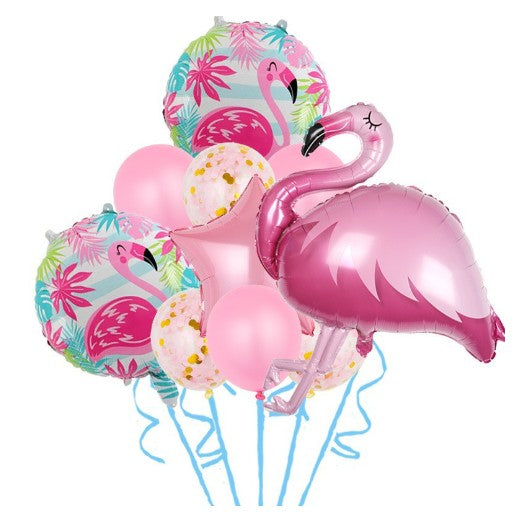 Set Baloane party aniversare, ANGELBEAR, din Folie de aluminiu si Latex, set din 10 baloane Flamigo Party, 1 stea, 5 baloane latex, 2 rotunde, 60 -90 cm, Rose